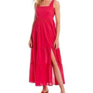Calvin Klein Sleeveless Square Neck Cotton Tiered Maxi Dress in Pink - Size 4